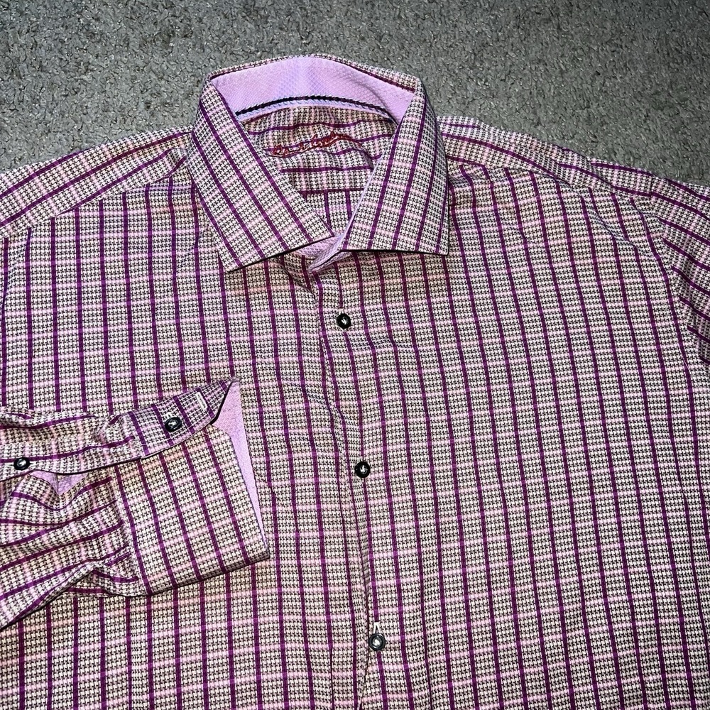 Robert Graham Men's Flip Cuff Pink Striped Button Down Long Sleeve Casual Sz M